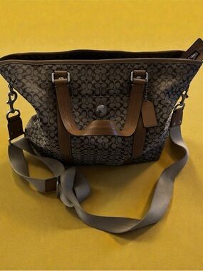 Coach Brown Signature Canvas Tote with Tan Leather Trim